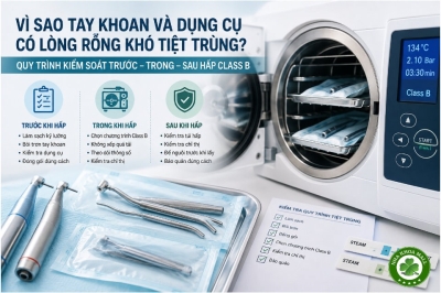 Vì sao tay khoan và dụng cụ có lòng rỗng khó tiệt trùng ?